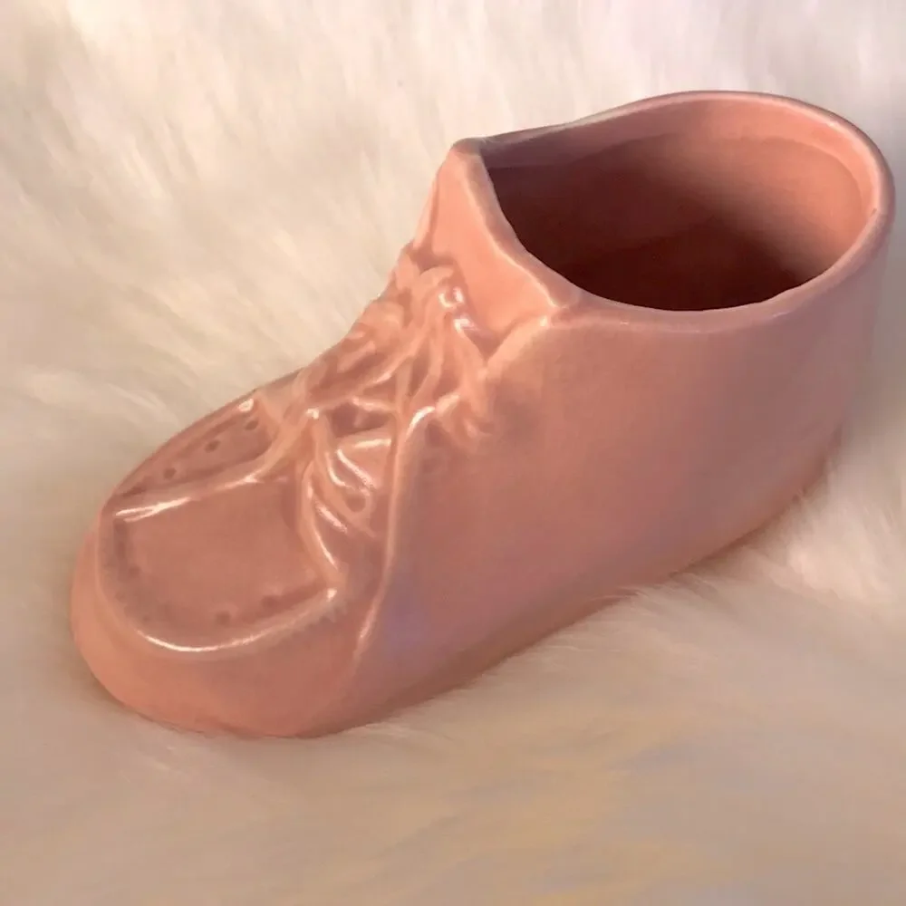 Pink VTG 40-50sCollectable Baby Bootie Vase/Planter/Storage BABY SHOWER DECOR - Picture 7 of 11